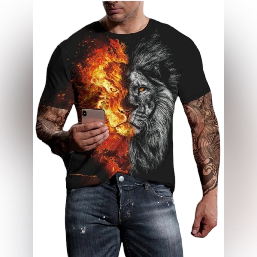 Awesome Men's Burning Lion Graphic T-Shirt. Size S